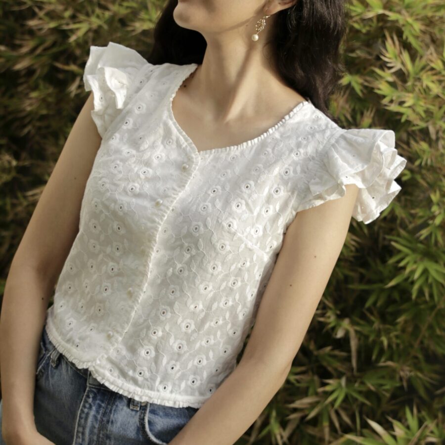 Blusa Broderie manga corta Romina Atelier